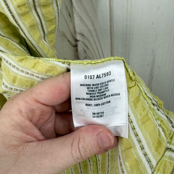 Columbia Women’s Medium Yellow Striped Button Down Short Sleeve - Picture 3 of 7